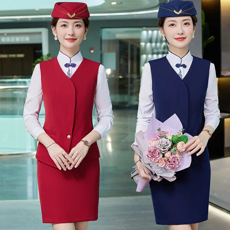 Fashionable All-Matching Ladies' Vest Suit Formal Wear Business Wear Hotel Aviation Work Clothing Spring, Summer, Autumn and Win