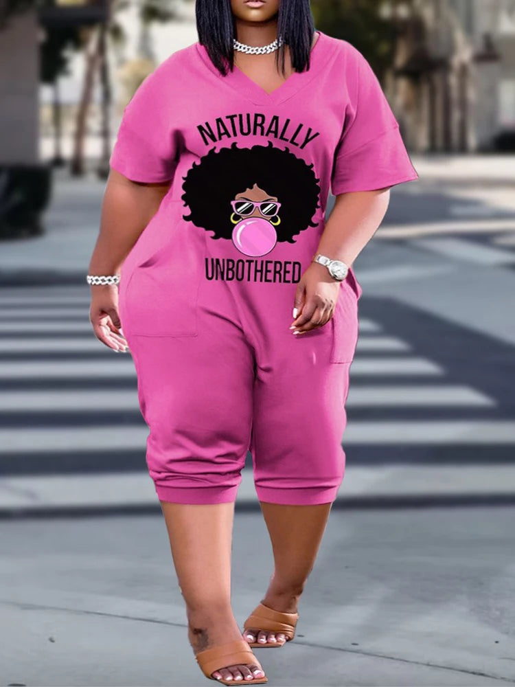 Plus Size Contrast Leopard Print V Neck Half Sleeve Jumpsuit Casual Chic Knee-Length