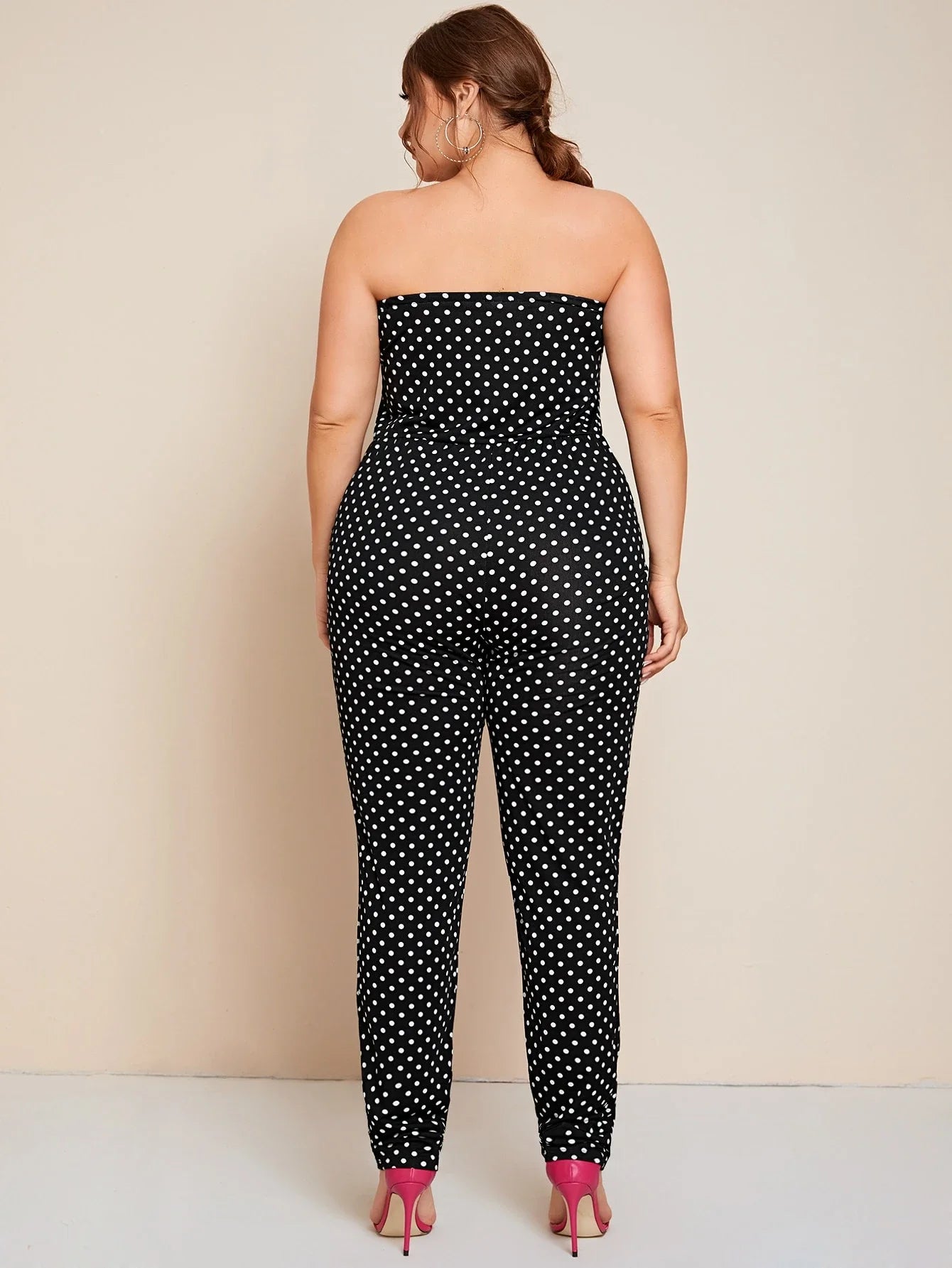 Plus Size Dot Print Casual Jumpsuits Sleeveless Off Shoulder Pocket Design Elastic Waist Formal Office Elegant Jumpsuits 6xl 7xl