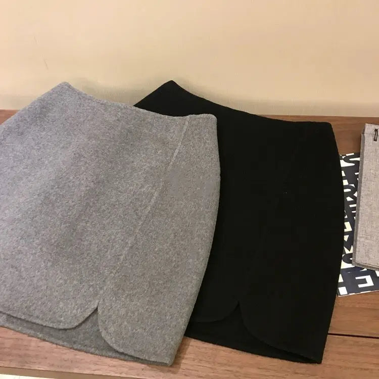 KUSAHIKI Women Fashion High Waisted Woolen Split Slim Skirts Korean 2024 Autumn Winter New A-line Mini Skirt Faldas De Mujer