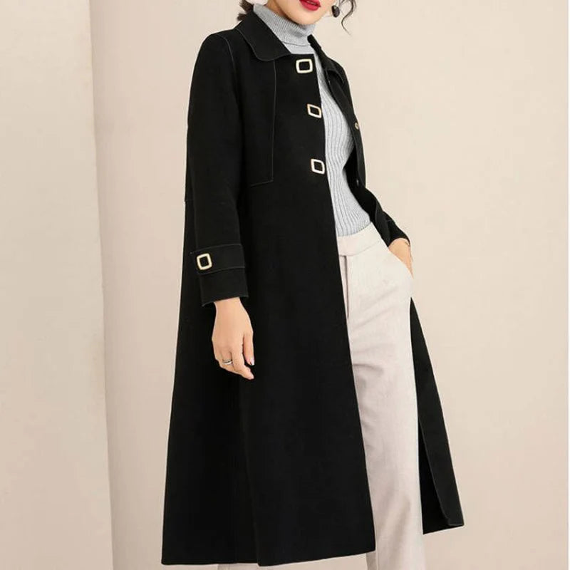 Double-Faced Coat Womens New Wool Ladies Tops Slim Spring Autumn 2025 Medium Long Chic Jackets Clothes Cashmere Woolen Outerwear