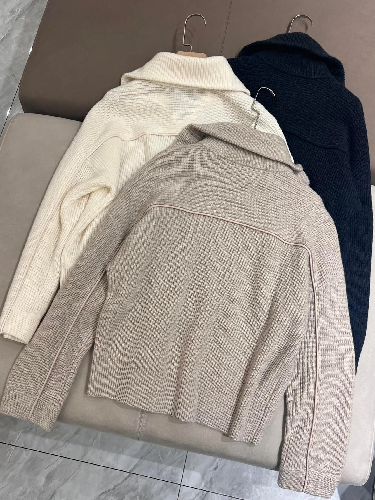 B*C Wool Knitted Pullover Half Placket Long Sleeve Sweater