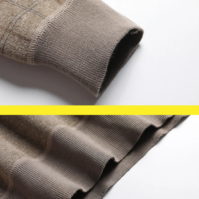 Autumn Winter Men's Fake Two Pieces Pullovers Long Sleeve Sweater Shirts V Neck Fleece Embroidery Thick Warm Knit Casual Wear