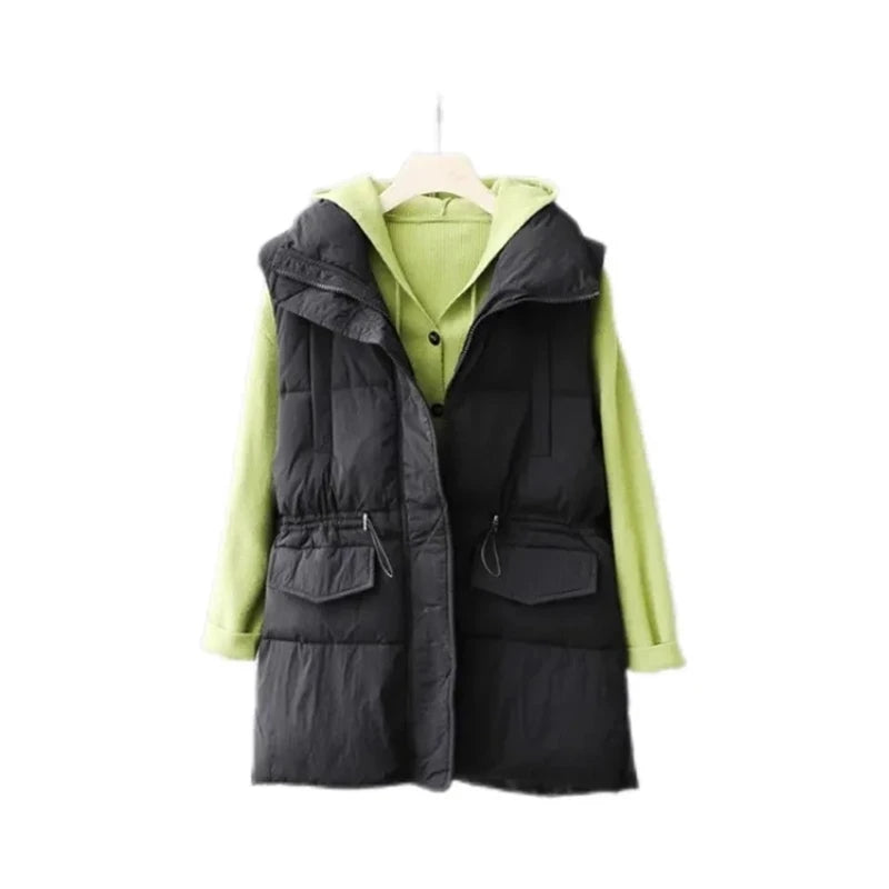 Women Mock Neck Pocket Solid Thermal Coat Vest Zipper Thickened Warm Loose Jacket Casual Puffer Jackets For Women Fall Winter