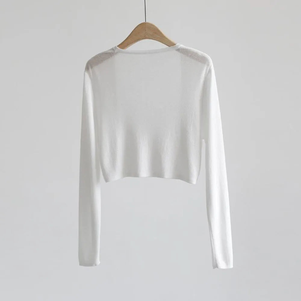 Summer Women's Cardigan Thin Crop Top air-Conditioned Shirt Tunic Coat Tops Women Thin Knit Ice Silk T shirt Sun Shawl Cycling
