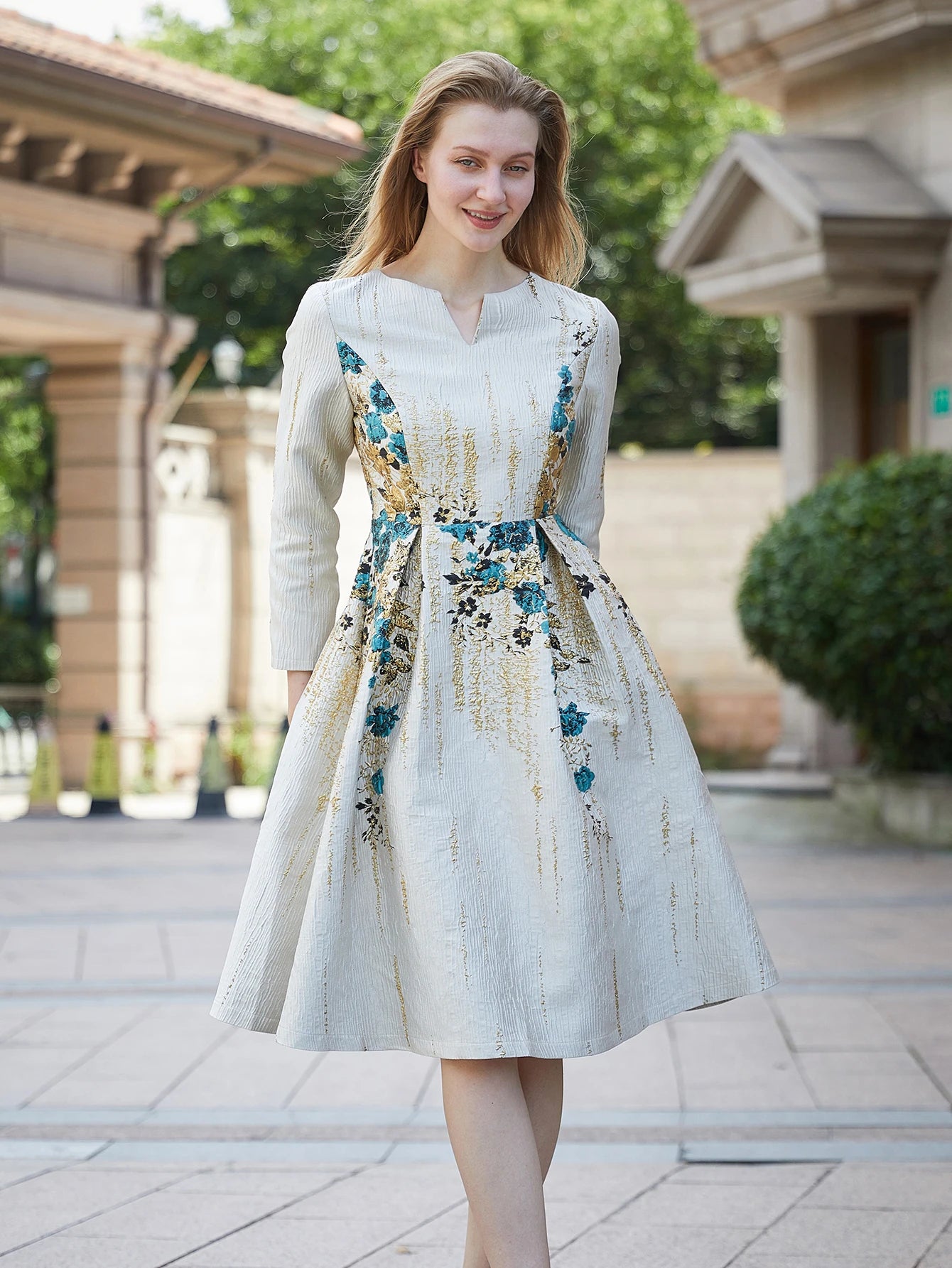 Elegant Women Jacquard Dress 2024 New Arrival Floral Party Clothing Fashion Summer Evening Mid-Calf Ball Gown Vestido