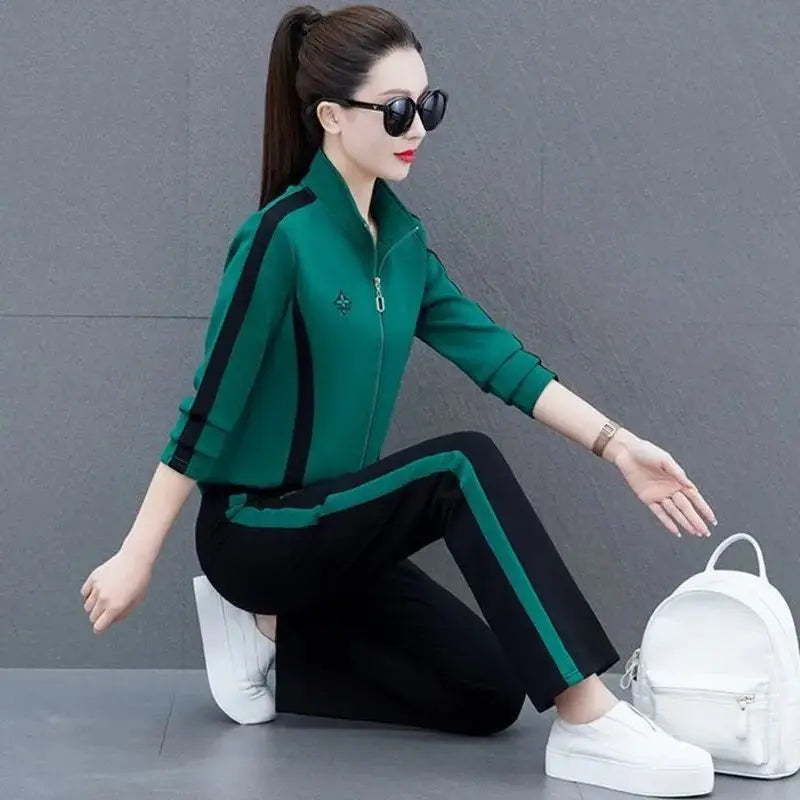 Women's Sportswear Suit Spring And Autumn Clothing 2024 New Fashion Leisure Tracksuit For Woman Crop Top Pants 2 Two Pieces Sets