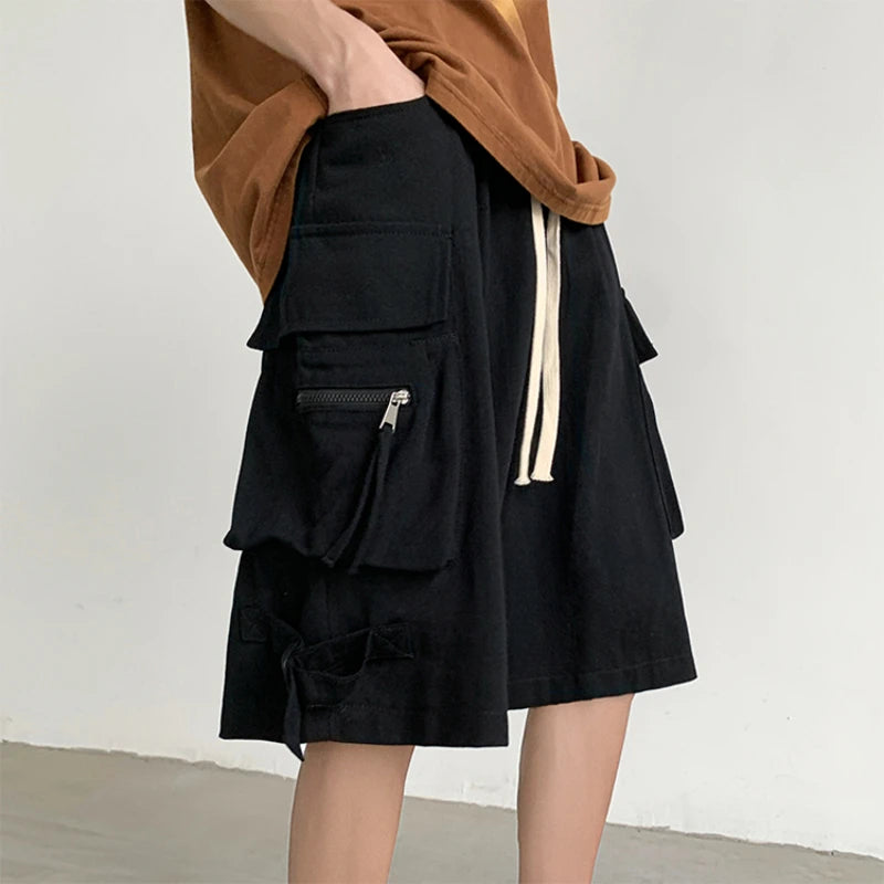 Cargo Shorts Men High Street Daily All-match Summer Multi Pockets Knee-length Youthful Popular American Style Teenagers Fashion