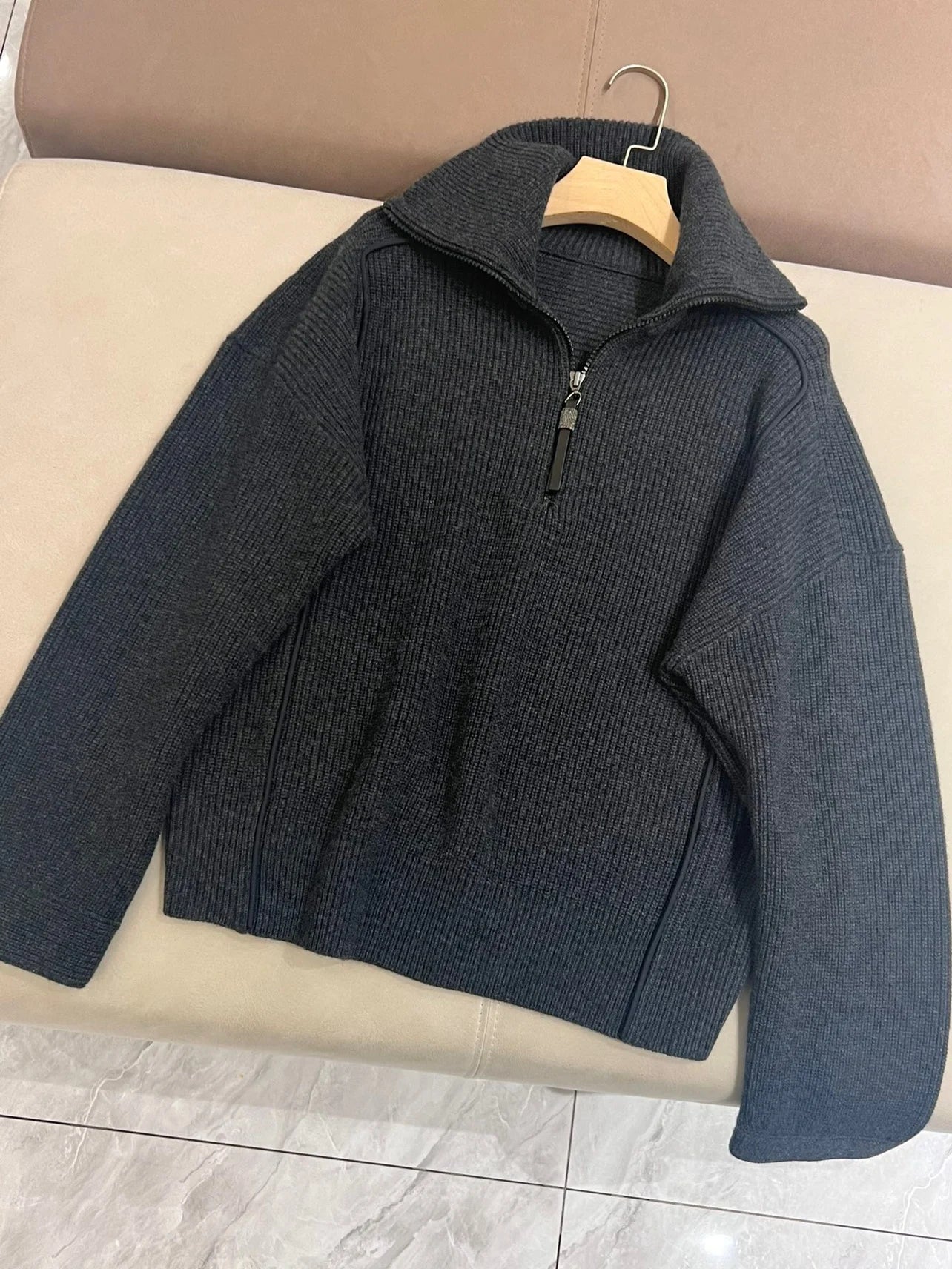 B*C Wool Knitted Pullover Half Placket Long Sleeve Sweater