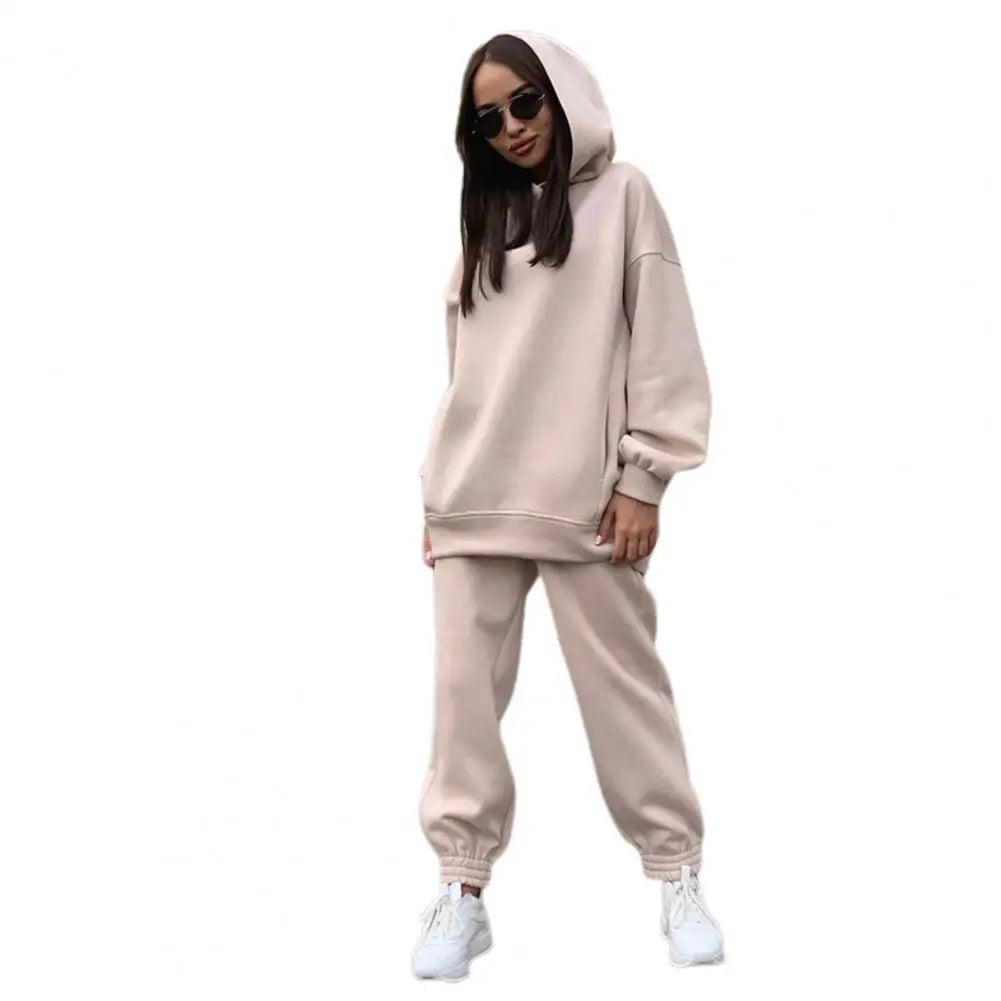 Winter Two Piece Sweatpants Set Oversized Hoodie Pants Women Tracksuit Autumn Trouser Suits Sweatshirt Solid Hoodie Sportswear