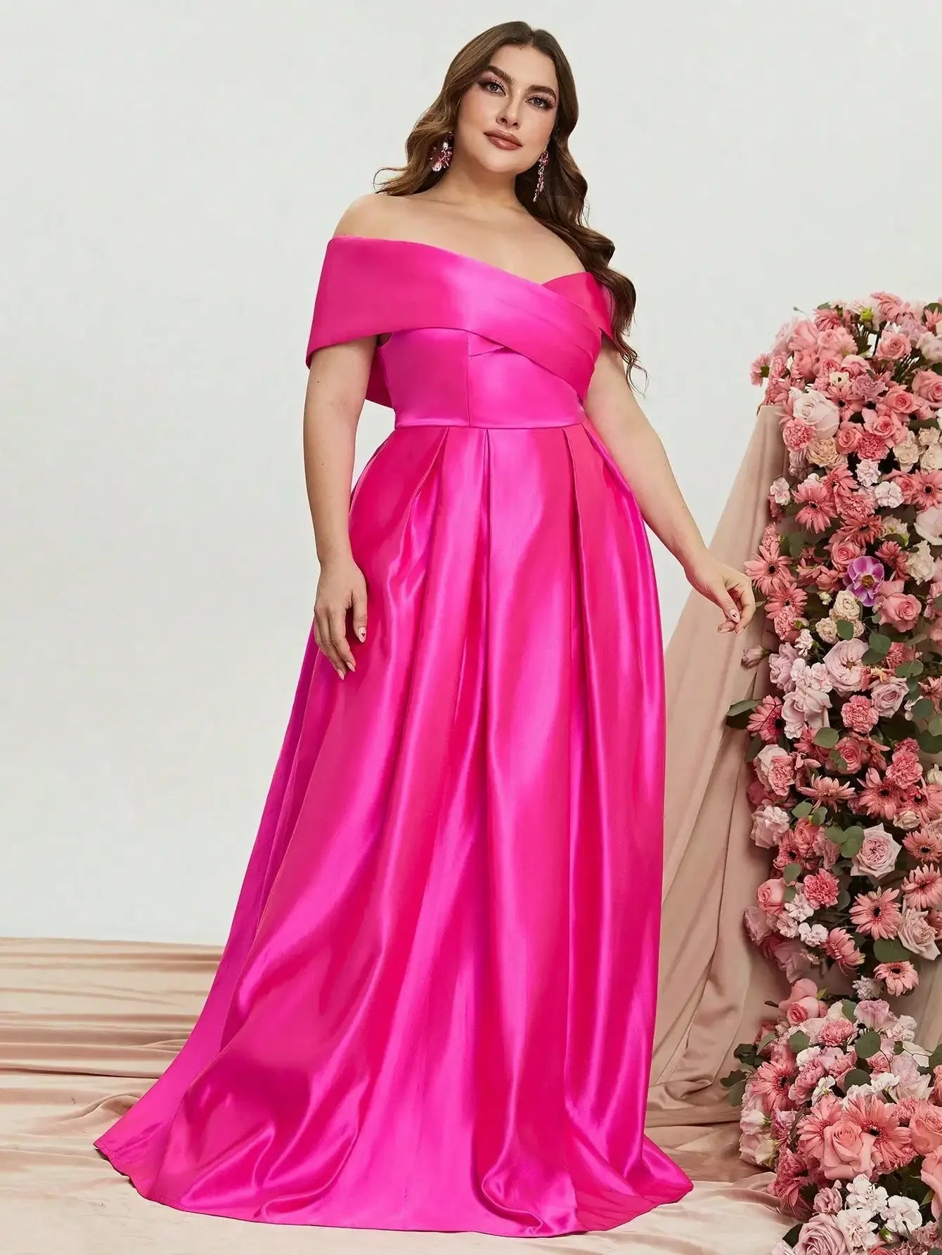 Plus Elegant Off Shoulder Satin A Line Prom Dress