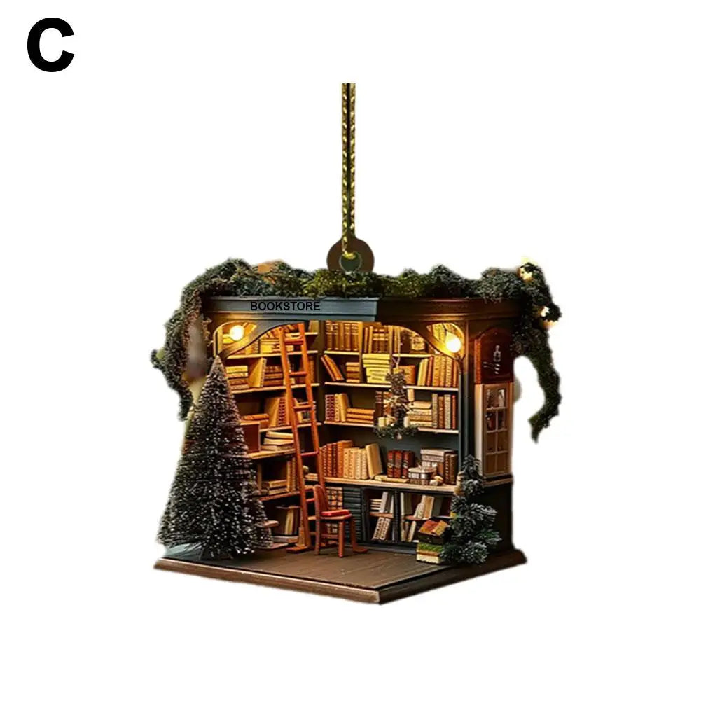 Christmas Bookstore Ornament Acrylic Book Stacked Hanging Decoration Xmas Tree Pendant Bookgift For Holiday Tree Home Decor