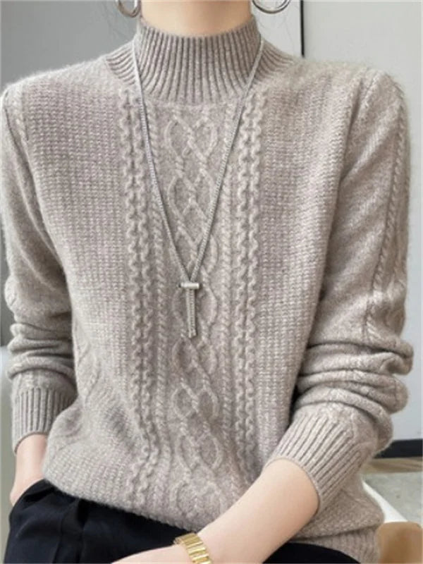Women's Sweater Autumn Winter Outside Wear Pullovers Half High Collar Knitwear Fashion Long Sleeve Pull Femme Sueter Tops