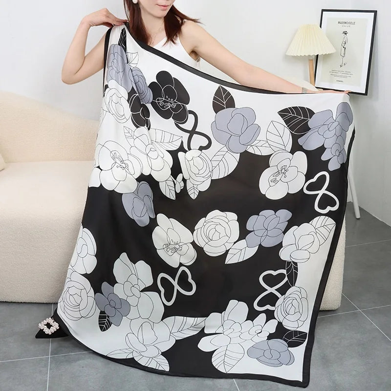 NEW 110x110cm large squar Imitation Silk Travel Scarf Beach Dress Bikini Sarong Wrap Women Brazilian Swimsuit Bathing Cover-ups