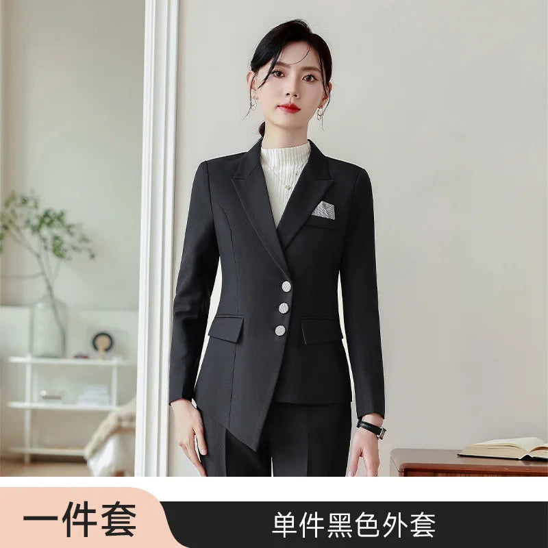 Navy Blue Suit Women's Spring and Autumn High-End Hotel Manager Work Clothes Temperament Small Size Business Clothing Suit
