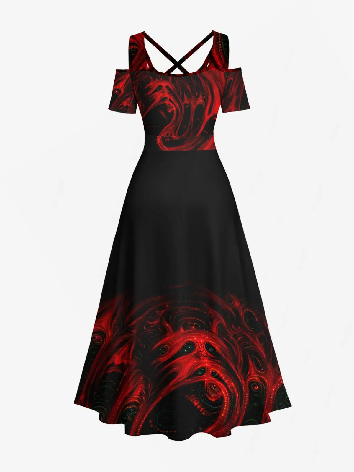 Plus Size Halloween Costume Ghost Fire Flame Printed Cold Shoulder Crisscross Maxi Dress And Buttons Long Sleeve Shirt For Men