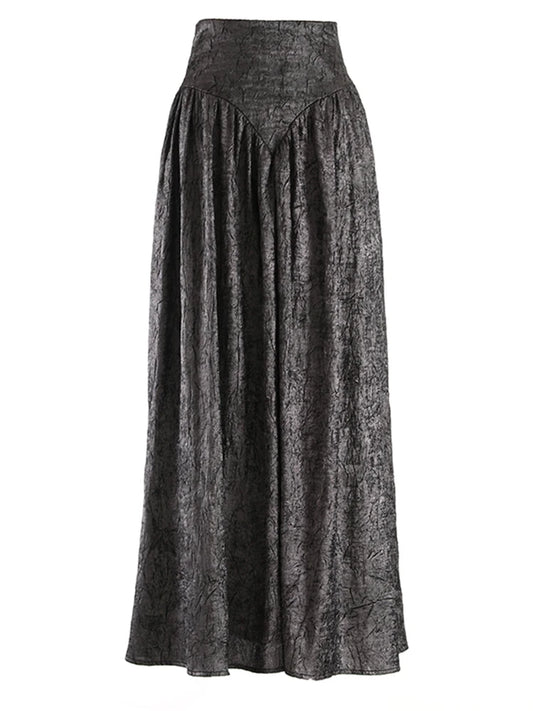 [EAM] Women Dark Gold Color Pleated Elegant Long A-line Half-body Skirt High Wais Fashion Tide New Spring Autumn 2024 1DF9488