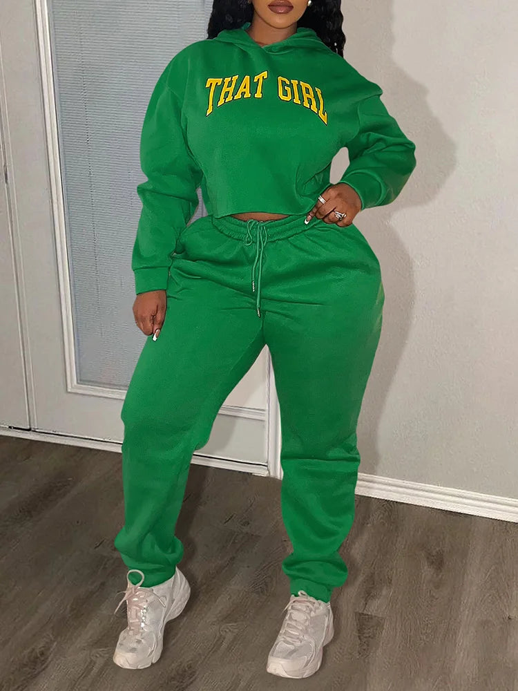 LW Plus Size Letter Print Hoodies Tracksuit Set 2024 Crop Sweatshirt Tops Casual Sweatpants Pant 2-piece Sets Women's Clothing