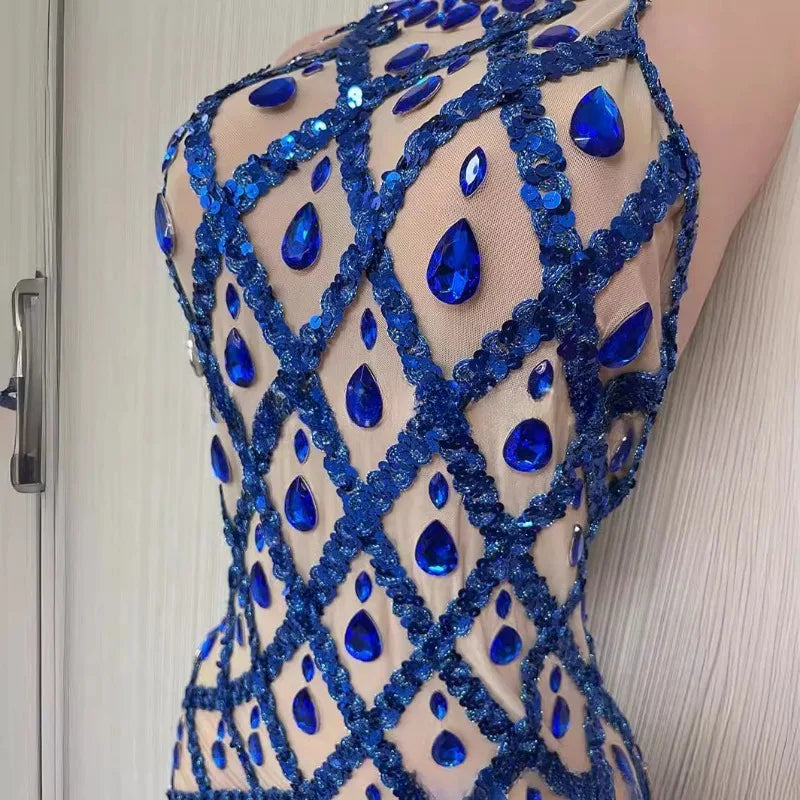 Women's Fashion Royal Blue Diamond Evening Dress Sparkling Evening Dress and Wedding Party Dance Z Adult Dress Evening Dresses