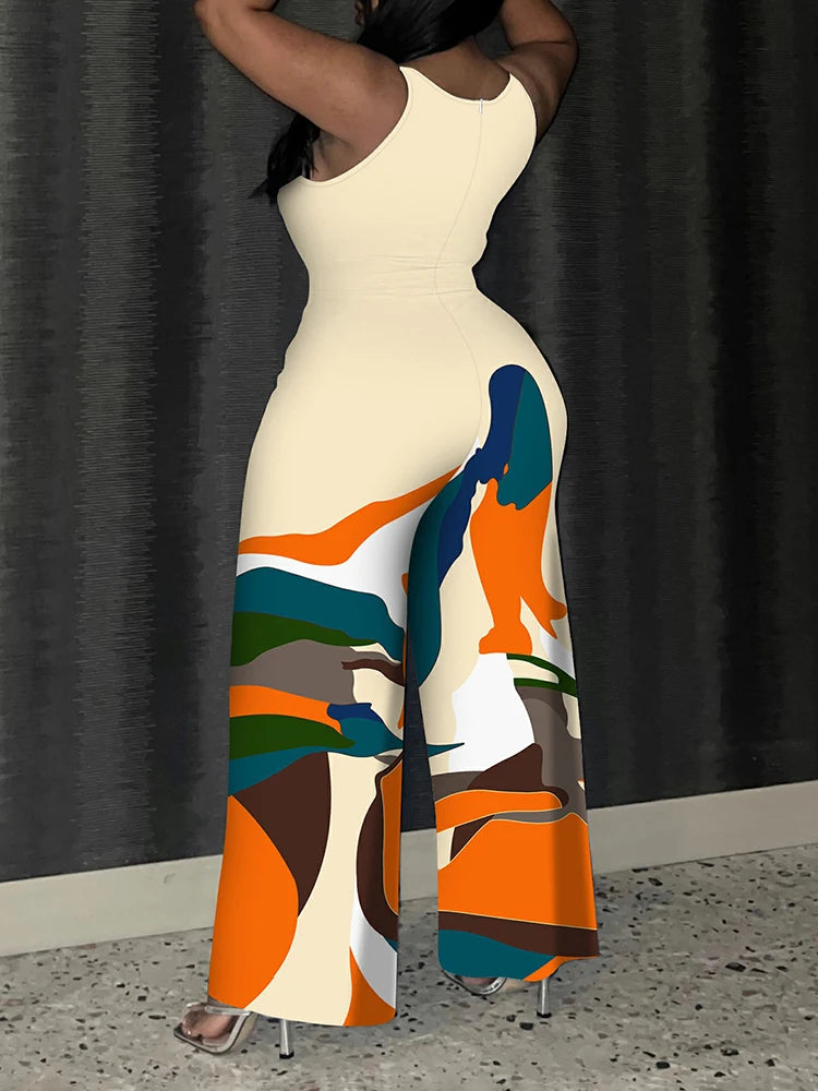 LW Full Jumpsuit Women Autumn 2024 Elegant Sleeveless Tank Baggy Pants Fashion Casual Print Bodysuit Plus Size Womens Clothing