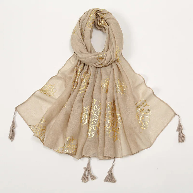 Luxury Paisley Hijab Ladies Headscarf Muslim Chiffon Bronze Breathable Scarfs Cap Women Oversize Print Shawl Wrap Headscarves