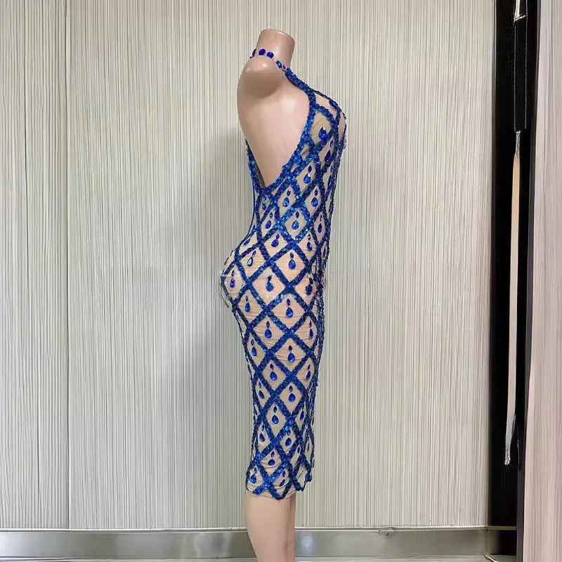 Women's Fashion Royal Blue Diamond Evening Dress Sparkling Evening Dress and Wedding Party Dance Z Adult Dress Evening Dresses