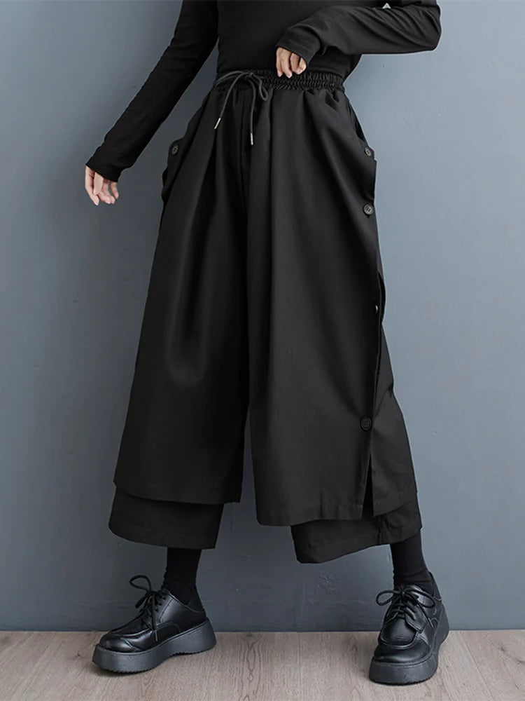 Black Vintage Button High Waist Wide Leg Pants Women New Casual Loose Oversize Trousers Fashion Streetwear Autumn Winter 2023