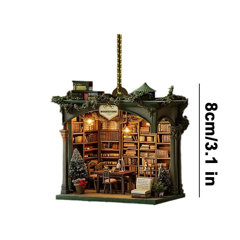 Christmas Bookstore Ornament Acrylic Book Stacked Hanging Decoration Xmas Tree Pendant Bookgift For Holiday Tree Home Decor
