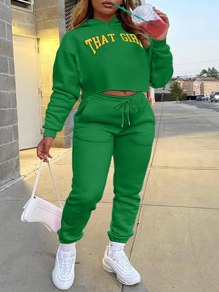 LW Plus Size Letter Print Hoodies Tracksuit Set 2024 Crop Sweatshirt Tops Casual Sweatpants Pant 2-piece Sets Women's Clothing