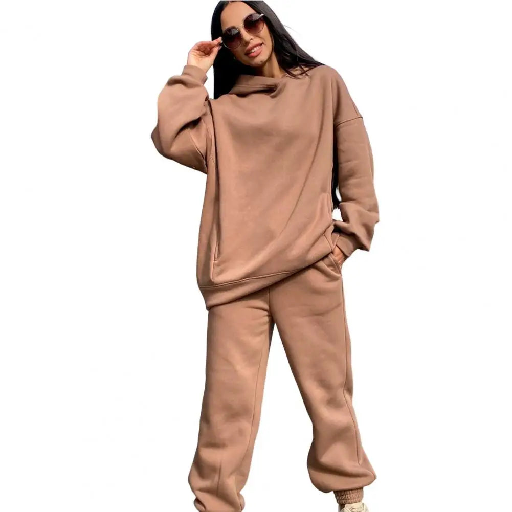 Winter Two Piece Sweatpants Set Oversized Hoodie Pants Women Tracksuit Autumn Trouser Suits Sweatshirt Solid Hoodie Sportswear