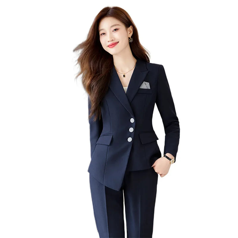 Navy Blue Suit Women's Spring and Autumn High-End Hotel Manager Work Clothes Temperament Small Size Business Clothing Suit