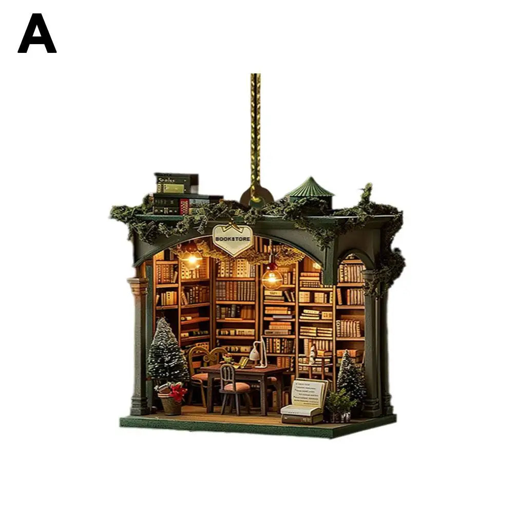Christmas Bookstore Ornament Acrylic Book Stacked Hanging Decoration Xmas Tree Pendant Bookgift For Holiday Tree Home Decor
