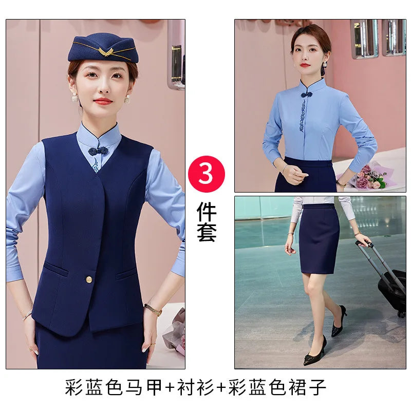 Fashionable All-Matching Ladies' Vest Suit Formal Wear Business Wear Hotel Aviation Work Clothing Spring, Summer, Autumn and Win