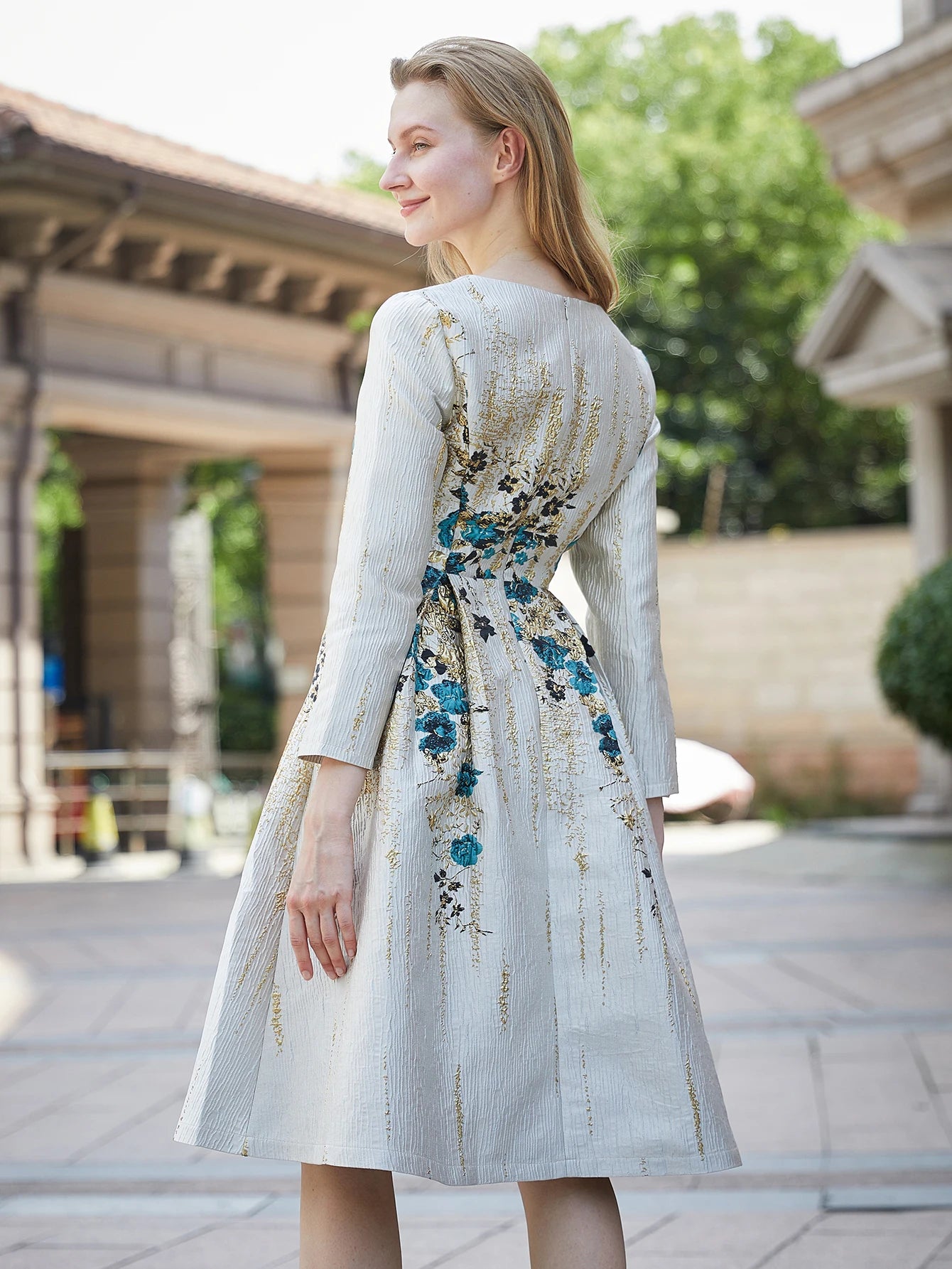 Elegant Women Jacquard Dress 2024 New Arrival Floral Party Clothing Fashion Summer Evening Mid-Calf Ball Gown Vestido