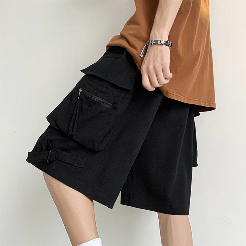 Cargo Shorts Men High Street Daily All-match Summer Multi Pockets Knee-length Youthful Popular American Style Teenagers Fashion