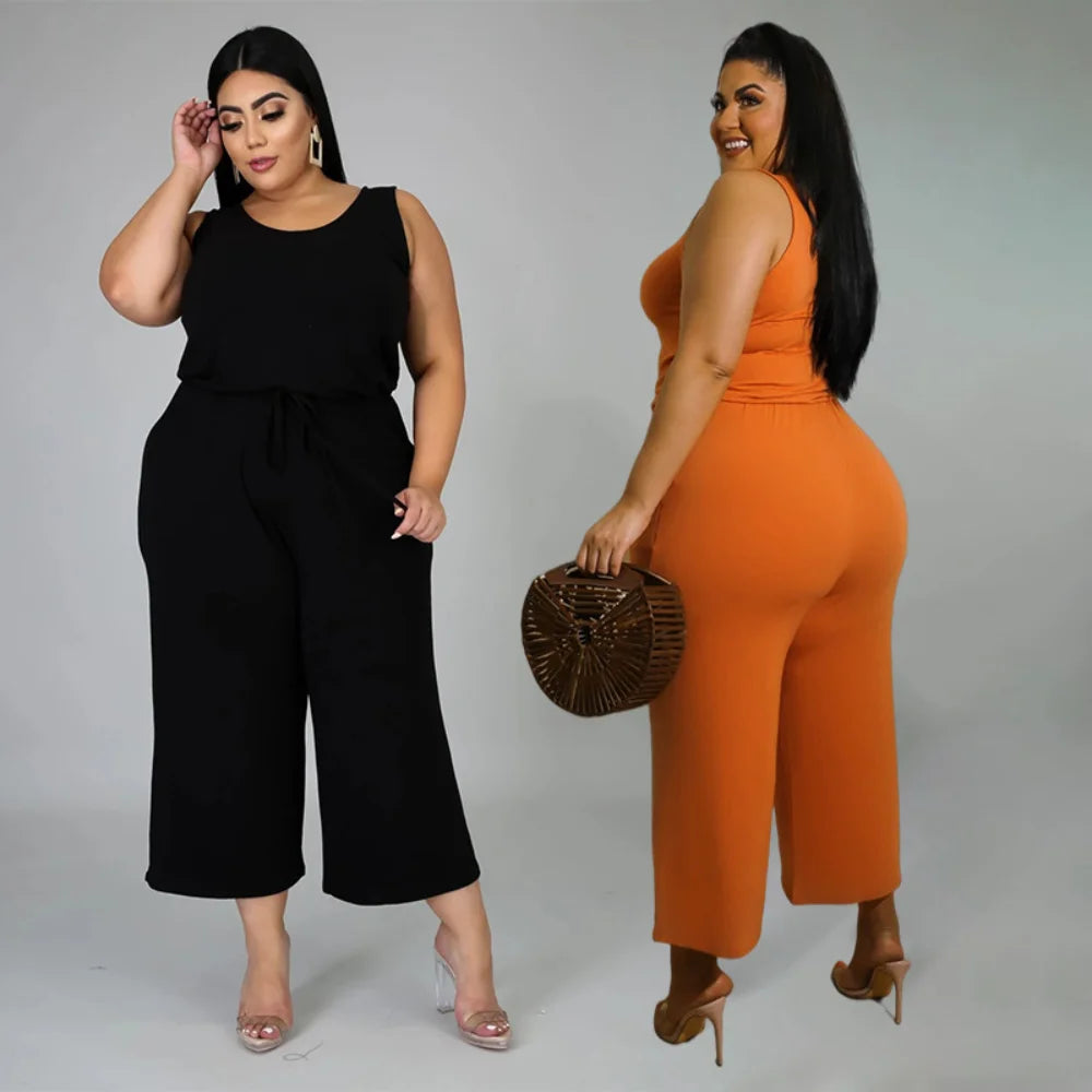 SOMO Plus Size Overalls for Women Summer Jumpsuit Outfits Solid Color Casual Wide Leg Suspender Pants Wholesale Dropshipping