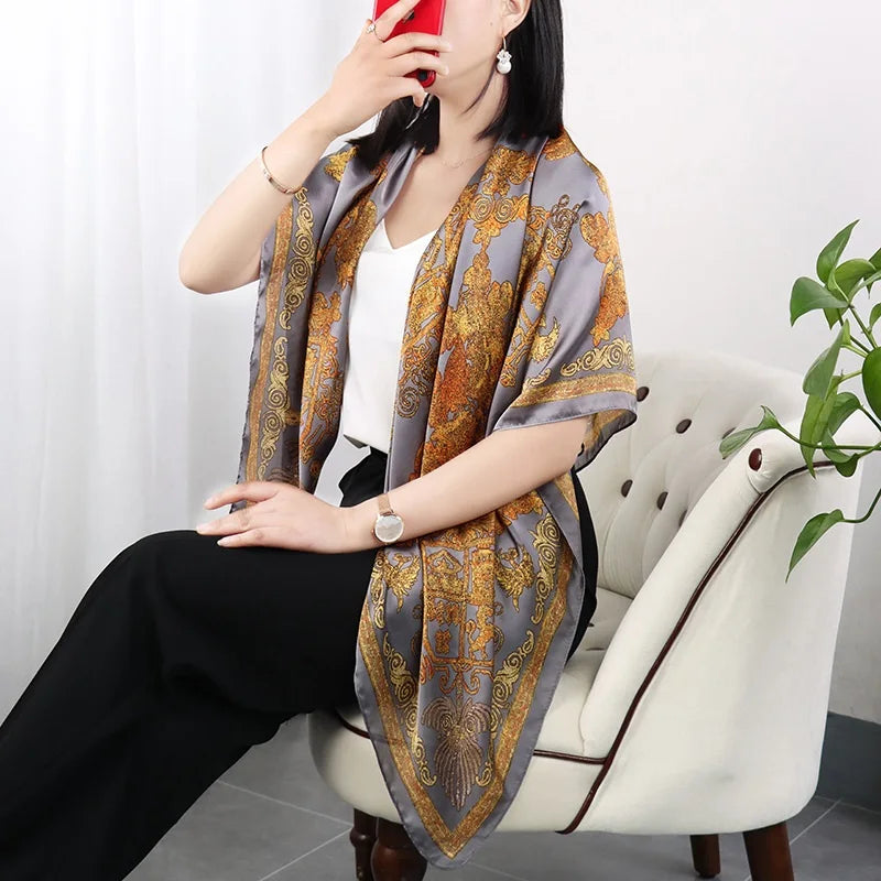 NEW 110x110cm large squar Imitation Silk Travel Scarf Beach Dress Bikini Sarong Wrap Women Brazilian Swimsuit Bathing Cover-ups