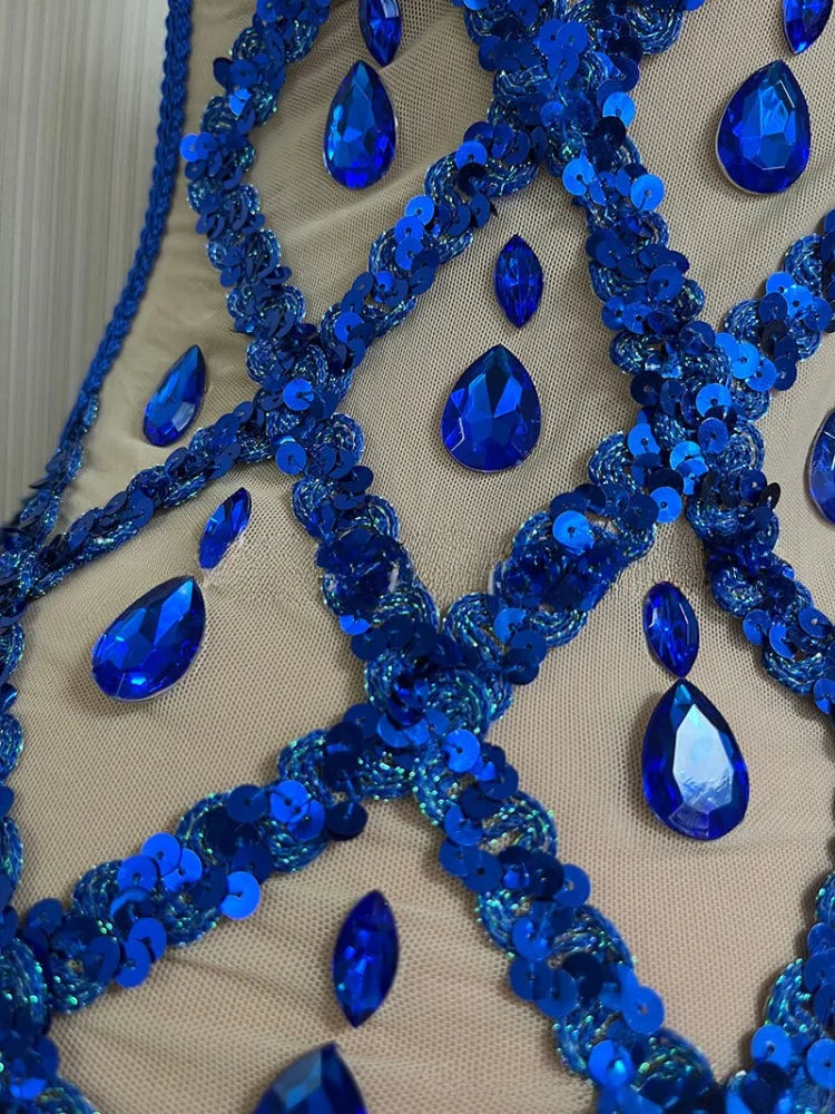 Women's Fashion Royal Blue Diamond Evening Dress Sparkling Evening Dress and Wedding Party Dance Z Adult Dress Evening Dresses