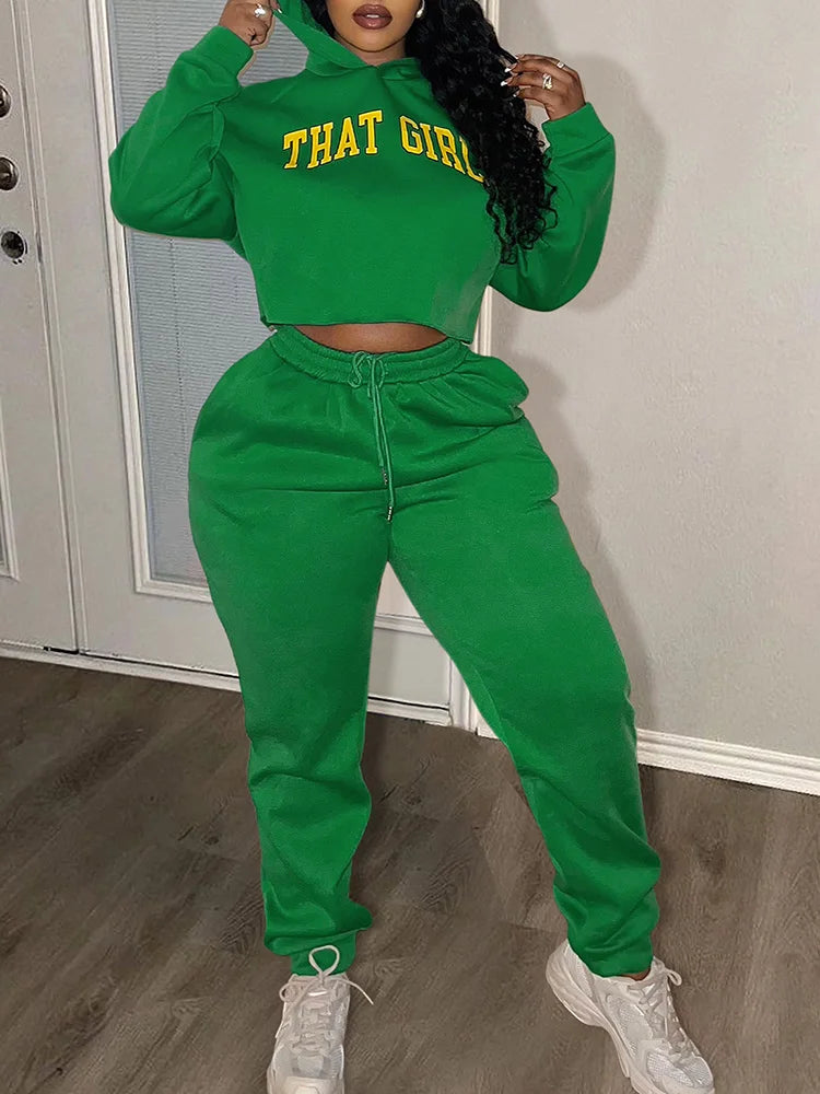 LW Plus Size Letter Print Hoodies Tracksuit Set 2024 Crop Sweatshirt Tops Casual Sweatpants Pant 2-piece Sets Women's Clothing