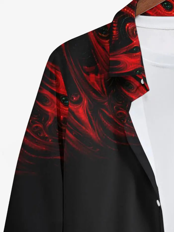 Plus Size Halloween Costume Ghost Fire Flame Printed Cold Shoulder Crisscross Maxi Dress And Buttons Long Sleeve Shirt For Men