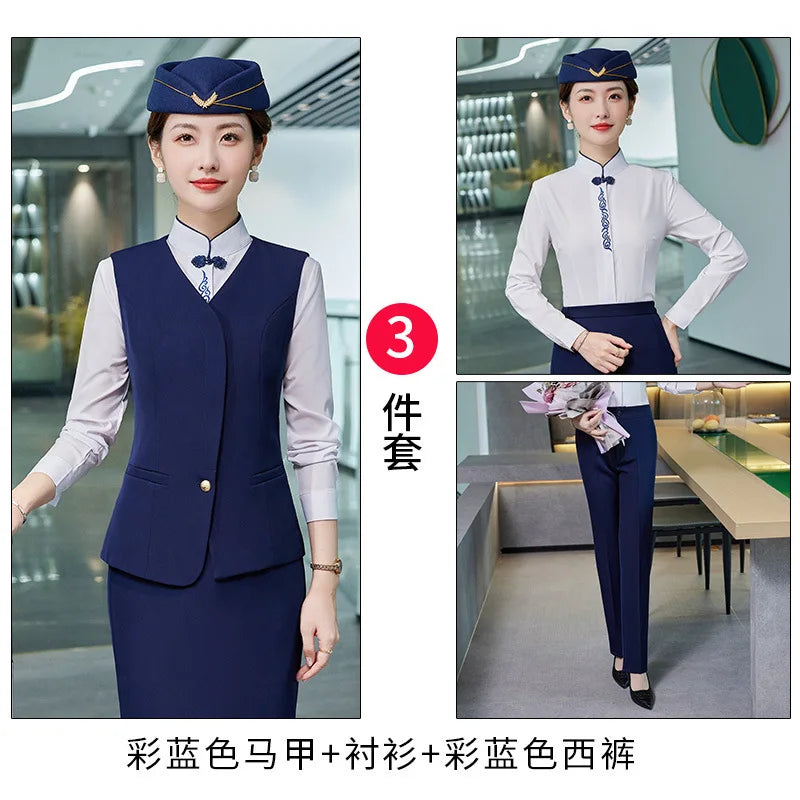 Fashionable All-Matching Ladies' Vest Suit Formal Wear Business Wear Hotel Aviation Work Clothing Spring, Summer, Autumn and Win