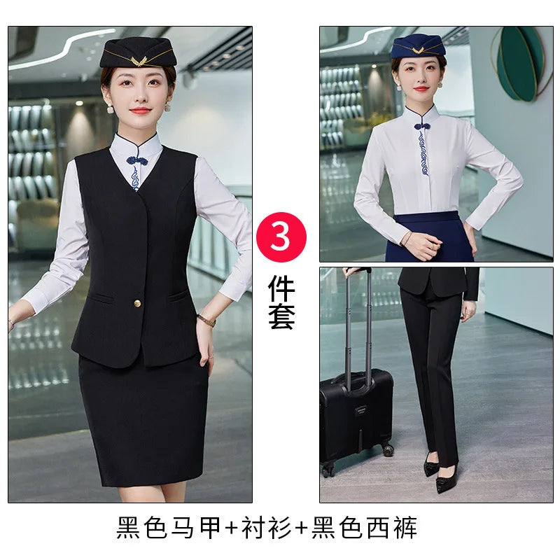 Fashionable All-Matching Ladies' Vest Suit Formal Wear Business Wear Hotel Aviation Work Clothing Spring, Summer, Autumn and Win