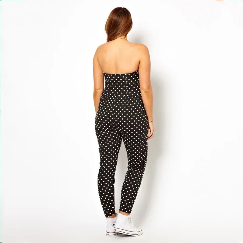 Plus Size Dot Print Casual Jumpsuits Sleeveless Off Shoulder Pocket Design Elastic Waist Formal Office Elegant Jumpsuits 6xl 7xl