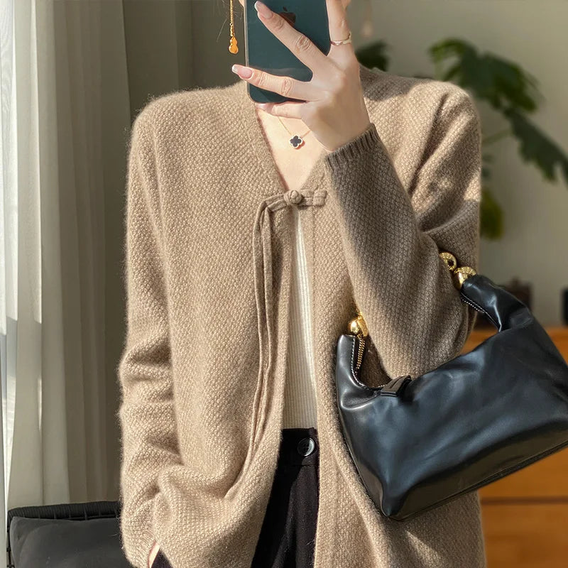 Spring Wool Cardigan Sweater Women Clothing V-neck Open Stitch Female Long Sleeve Tops Knitwears Korean Fashion New In Outerwear