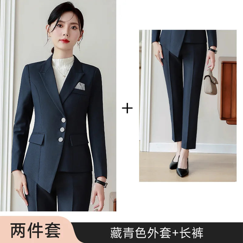 Navy Blue Suit Women's Spring and Autumn High-End Hotel Manager Work Clothes Temperament Small Size Business Clothing Suit