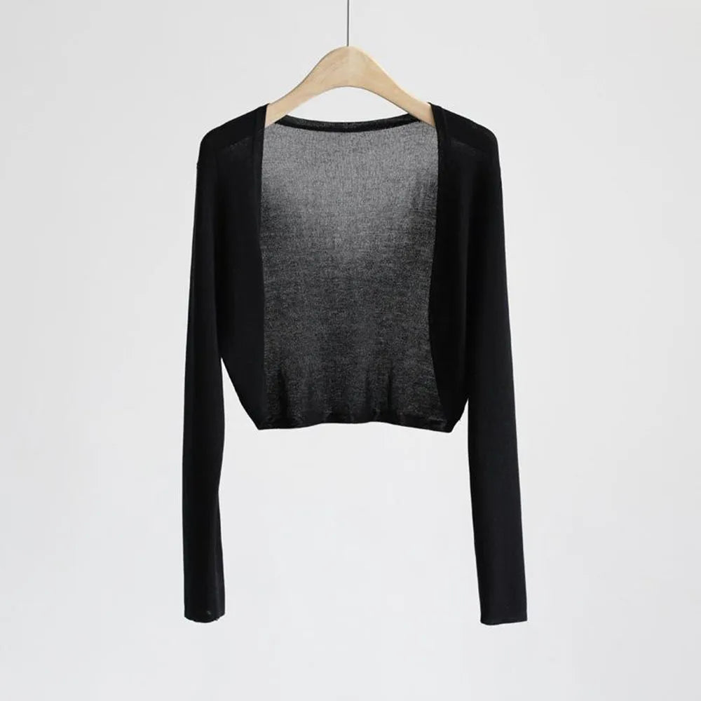 Summer Women's Cardigan Thin Crop Top air-Conditioned Shirt Tunic Coat Tops Women Thin Knit Ice Silk T shirt Sun Shawl Cycling