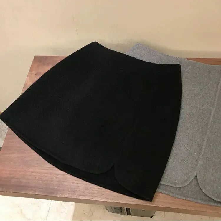 KUSAHIKI Women Fashion High Waisted Woolen Split Slim Skirts Korean 2024 Autumn Winter New A-line Mini Skirt Faldas De Mujer