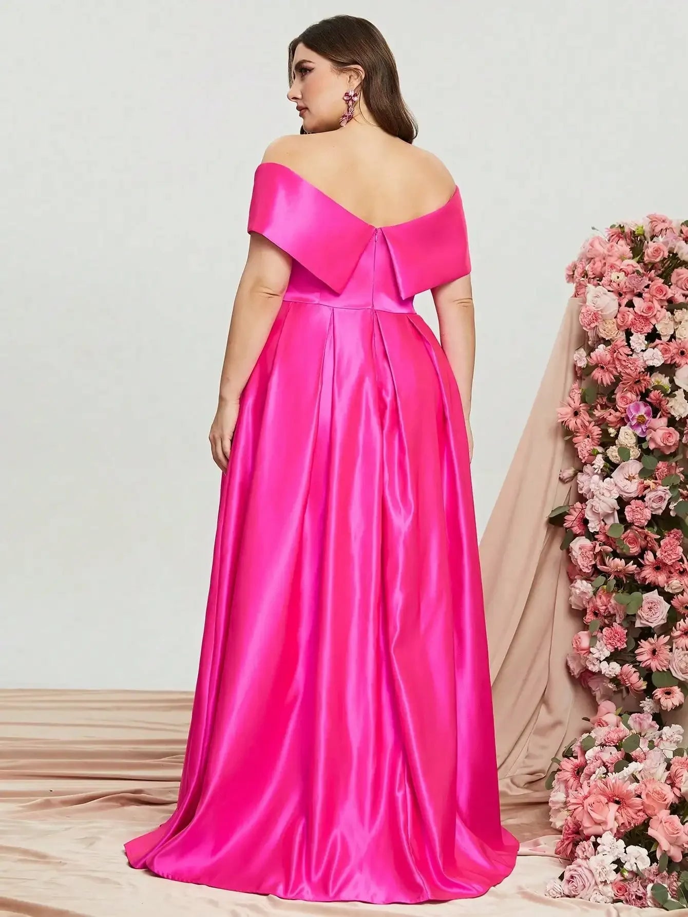 Plus Elegant Off Shoulder Satin A Line Prom Dress