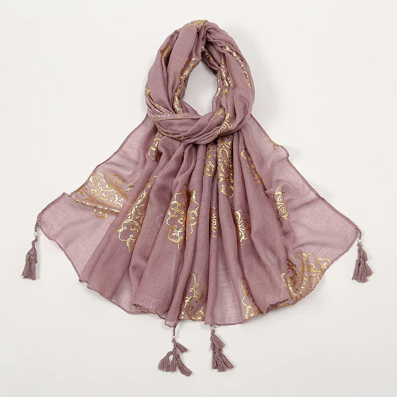 Luxury Paisley Hijab Ladies Headscarf Muslim Chiffon Bronze Breathable Scarfs Cap Women Oversize Print Shawl Wrap Headscarves