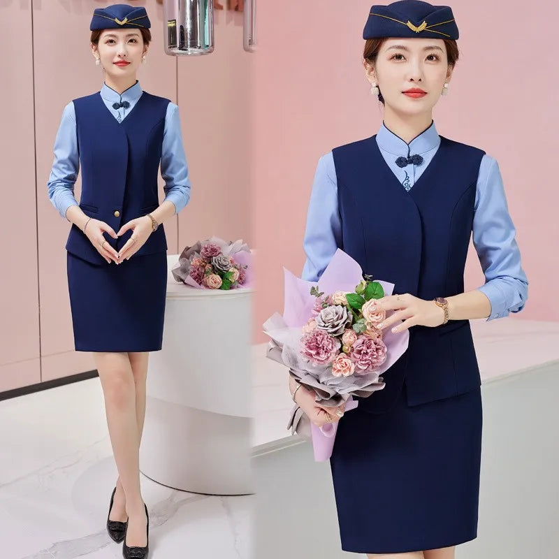 Fashionable All-Matching Ladies' Vest Suit Formal Wear Business Wear Hotel Aviation Work Clothing Spring, Summer, Autumn and Win